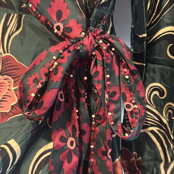 FARM RIO ANTHROPOLOGIE NWT Arabesque Long Sleeve Wrap Mini Dress XS Floral Print - Picture 7 of 12